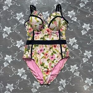 Bleu Rod Beattie Floral Print One Piece Swimsuit Sz 12